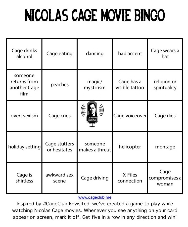 Nicolas Cage Movie Bingo